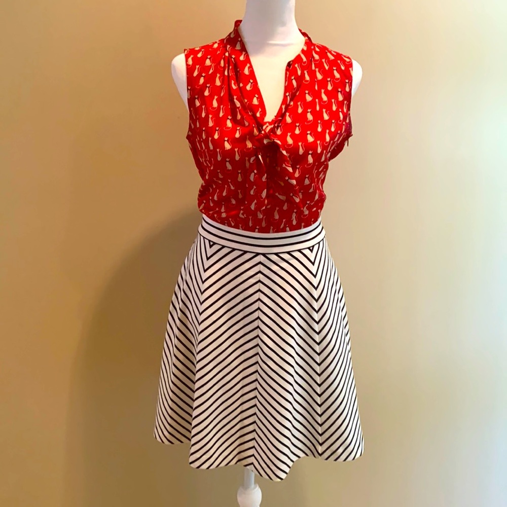 ANTHROPOLOGIE Red, White, Black Dress Size 0
